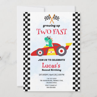 Zwei Fast Dinosaurier Race Auto 2. Geburtstag Part Einladung