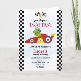 Zwei Fast Dinosaurier Race Auto 2. Geburtstag Part Einladung