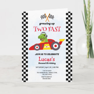 Zwei Fast Dinosaurier Race Auto 2. Geburtstag Part Einladung