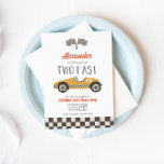 Zwei fast gelbe Rennwagen Geburtstagsfeier Einladung<br><div class="desc">Zwei Fast Race Car 2. Geburtstag Einladung mit gelbem Retro Rennwagen.</div>