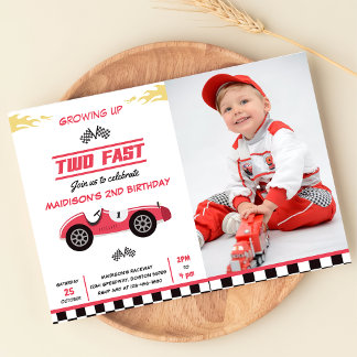 Zwei Fast Race Car Boy 1. Geburtstag Party Foto Einladung
