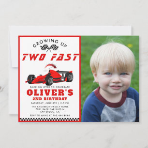 Zwei Fast Race Car Boy 2. Foto Geburtstagsparty Einladung
