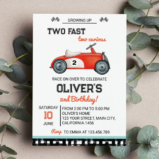 Zwei Fast Race Car Boy 2. Geburtstag Einladung