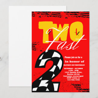 Zwei Fast Race Car Boy 2. Geburtstag Party Einladu Einladung