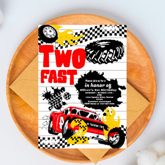 Zwei Fast Race Car Boy 2. Geburtstag Party Einladu Einladung