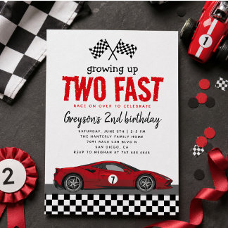 Zwei Fast Race Car Boy 2. Geburtstag Party Einladung