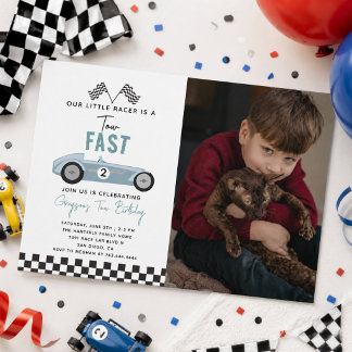 Zwei Fast Race Car Boy 2. Geburtstag Party Einladung