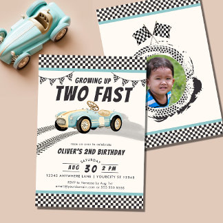 Zwei Fast Race Car Boy 2. Geburtstag Party Einladung