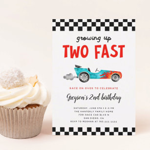 Zwei Fast Race Car Boy 2. Geburtstag Party Einladung