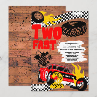 Zwei Fast Race Car Boy 2. Geburtstag Party Invitat Einladung
