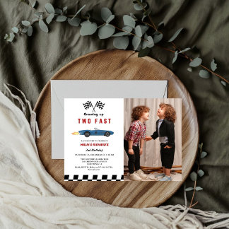 Zwei Fast Race Car Boys 2. Geburtstagsparty Einladung