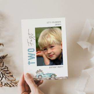 ZWEI Fast Race Car Foto Geburtstag Einladung