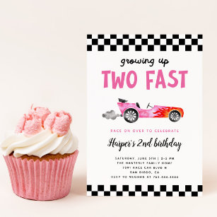 Zwei Fast Race Car Girl 2. Geburtstag Party Einladung