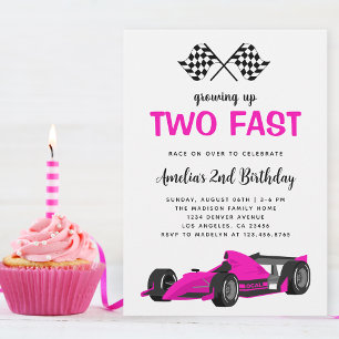 Zwei Fast Race Car Girl 2. Geburtstag Party Einladung