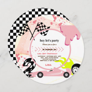Zwei Fast Race Car Girls 2. Geburtstag Party Einladung