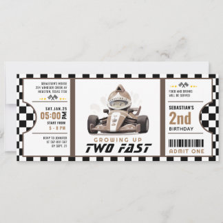 Zwei Fast Race Car Ticket Pass Zweiten Geburtstag Einladung