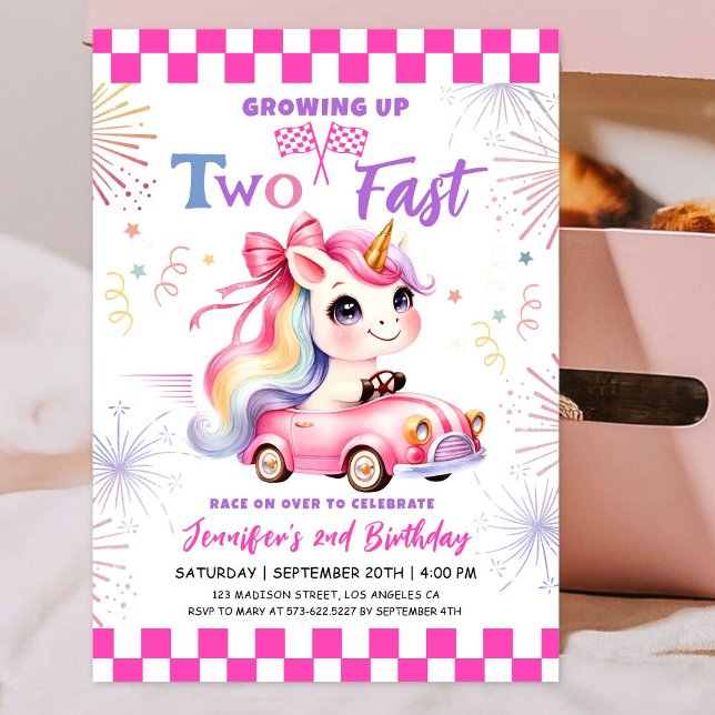 Zwei Fast Race Pink Car Girl 2. Geburtstag Party Einladung (Von Creator hochgeladen)