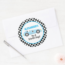 Zwei Fast Racececar Blue Racing Boy Geburtstag Runder Aufkleber