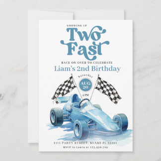 Zwei Fast Racing Boy Blue Race Car Geburtstagspart Einladung