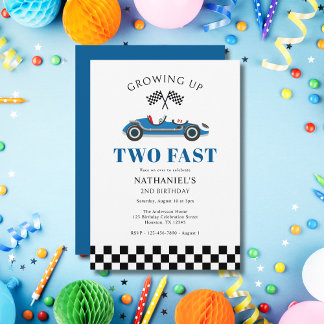 Zwei Fast Racing Car 2. Geburtstagsfeier Einladung