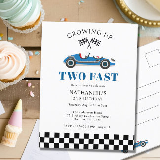 Zwei Fast Racing Car 2. Geburtstagsfeier Postkarte