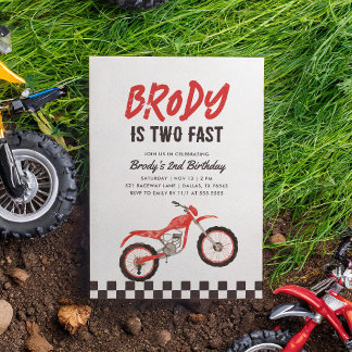 Zwei Fast Red Dirt Bike Boy 2. Geburtstag Einladung