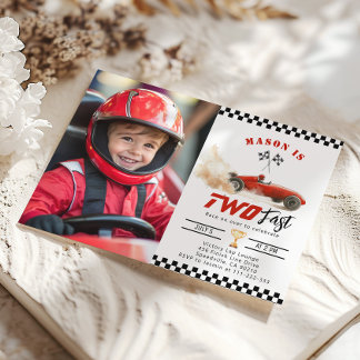 Zwei Fast Red Foto Rennwagen Junge 2. Geburtstag Einladung