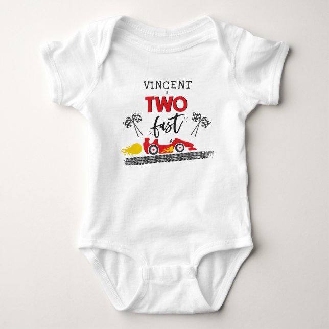 Zwei Fast Red Race Car 2. Geburtstag Party Outfit Baby Strampler (Vorderseite)