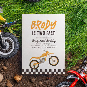 Zwei Fast Yellow Dirt Bike Boy 2. Geburtstag Einladung