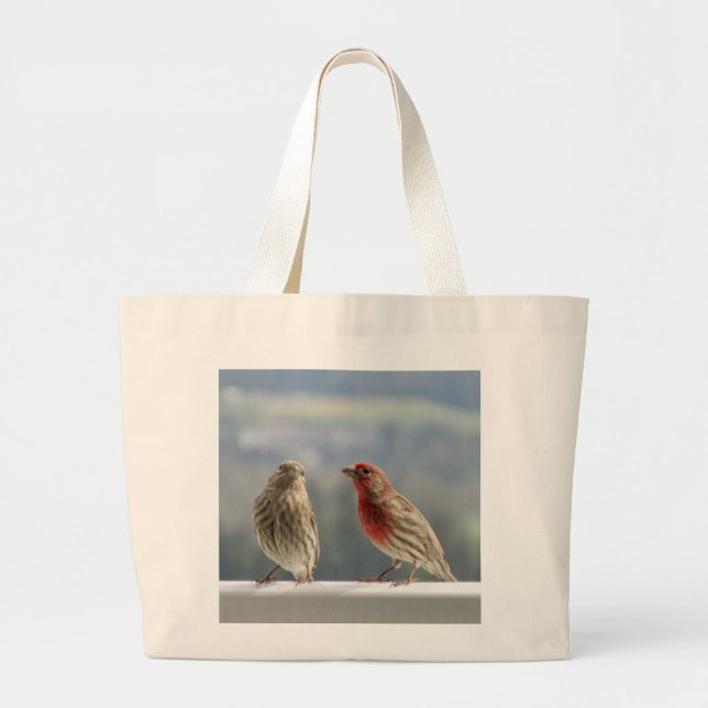 Zwei Finches flirten. Jumbo Stoffbeutel (Vorne)