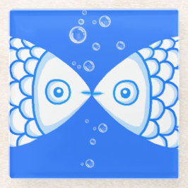 Zwei Fische blaues Abstraktes Muster Glasuntersetzer