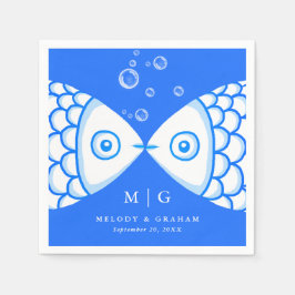 Zwei Fische küssen Blau & Weiß Muster Hochzeit Serviette