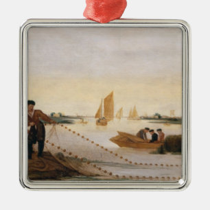 Zwei Fischer, die in ihre Netze ziehen Ornament Aus Metall