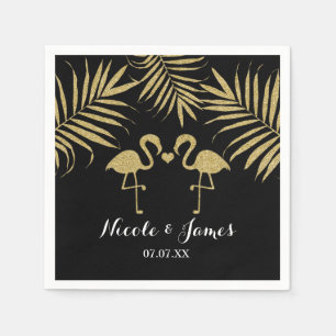 Zwei Flamingos Liebe Black & Gold Elegante Napkins Serviette