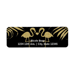 Zwei Flamingos lieben schwarze und goldene Hochzei