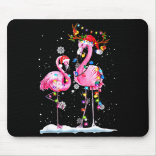 Zwei Flamingos mit Weihnachtsmannmütze und Lichter Mousepad