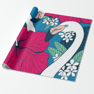 Zwei Flamingos unter Hibiskus und Plumeria Blume  Geschenkpapier