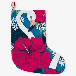 Zwei Flamingos unter Hibiskus und Plumeria Blume Kleiner Weihnachtsstrumpf