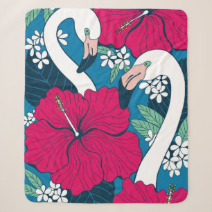 Zwei Flamingos unter Hibiskus und Plumeria Blume  Sherpadecke