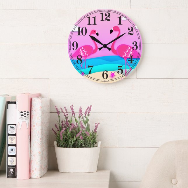 Zwei Flamingos Wall Clock Große Wanduhr (Von Creator hochgeladen)