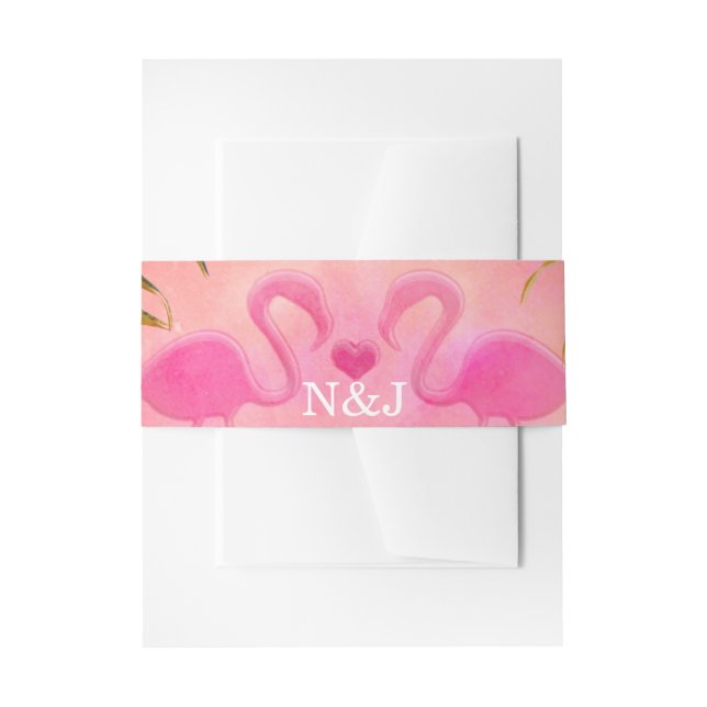 Zwei flamingos Watercolor Summer Beach Hochzeit Einladungsbanderole (Vorderseite Beispiel)