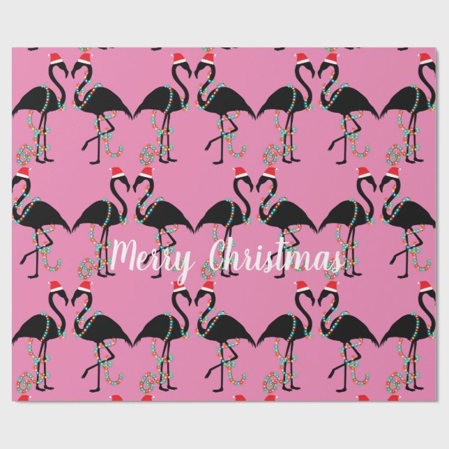 Zwei Flamingos Weihnachten  Geschenkpapier (Flach)