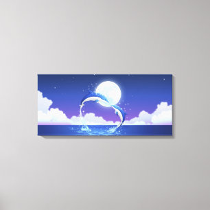 Zwei Flaschennosen-Delphine springen aus dem Wasse Leinwanddruck