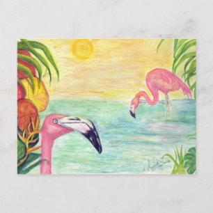 Zwei Florida Flamingos Wasserfarben Kunst und Kult Postkarte