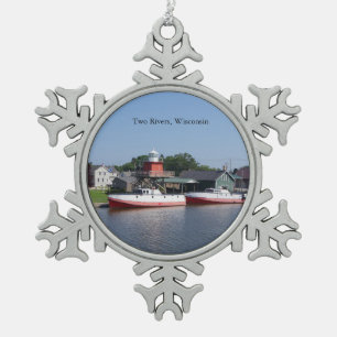 Zwei Flüsse, Schneeflocken von Wisconsin oder Kuge Schneeflocken Zinn-Ornament