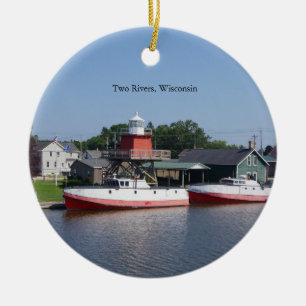 Zwei Flüsse, Wisconsin mit zweiseitigem Zierwerk Keramik Ornament