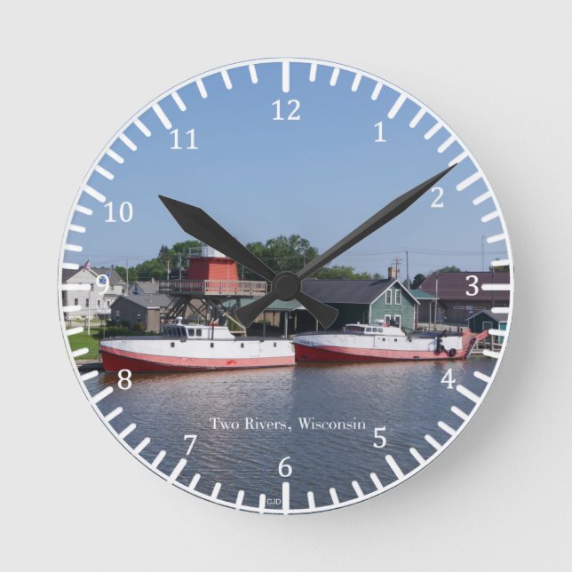 Zwei Flüsse, Wisconsin-Uhr Runde Wanduhr (Vorderseite)