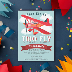 Zwei Fly Flugzeug Kinder 2. Geburtstag Einladung