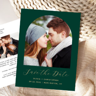 Zwei Foto Arch Emerald Green QR-Code Save the Date Postkarte