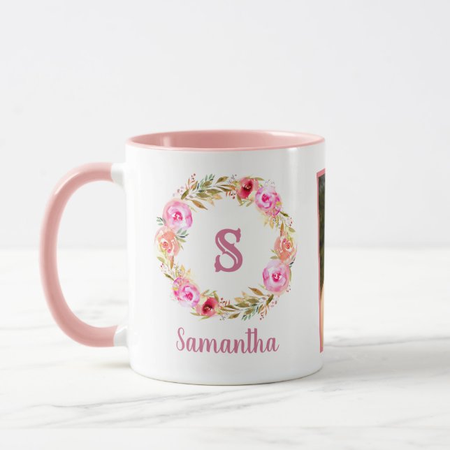 Zwei Foto Collage Sweet Monogram Geschenk für ihr  Tasse (Links)